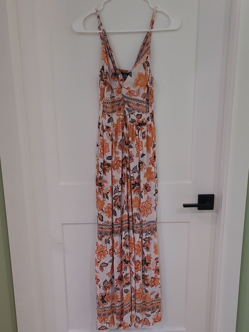 Angie White and Orange Floral Spaghetti-Strap Midi/Maxi Dress